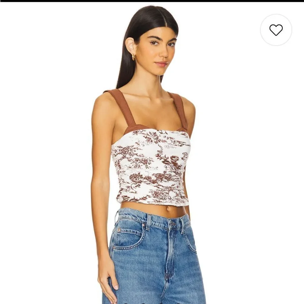 Free people Printed 2 Tone Tank in Oak Combo Brown and White size small